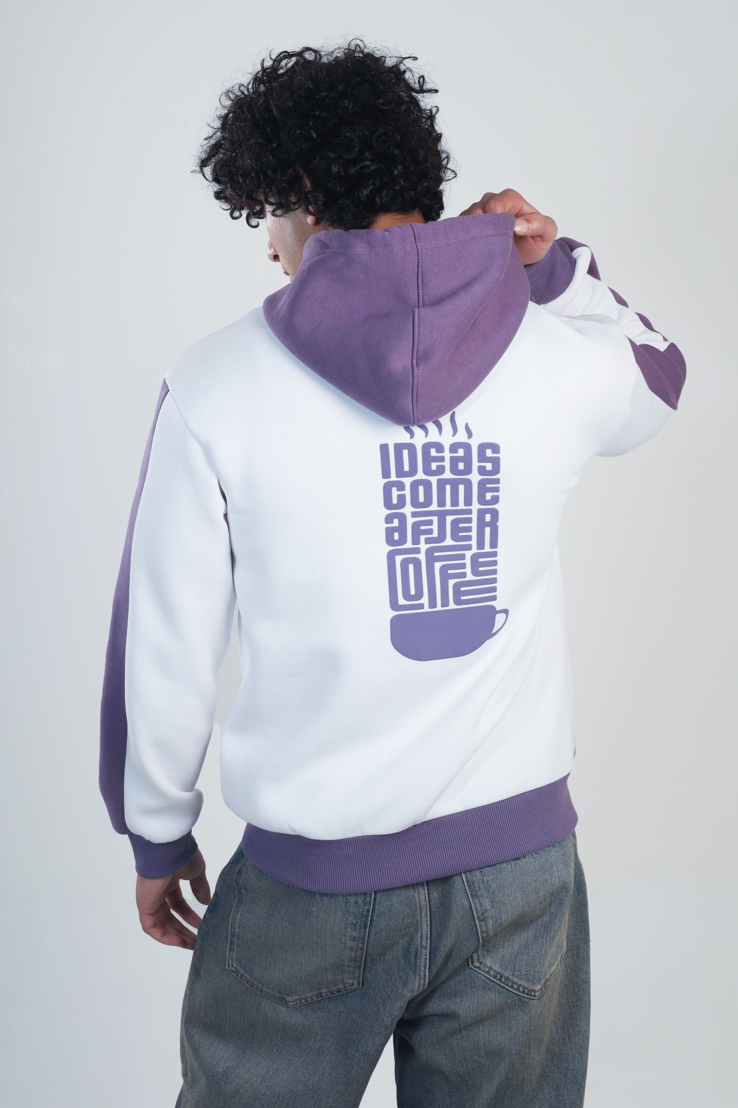 WHITE COFFEE PUFF PRINT HOODIE