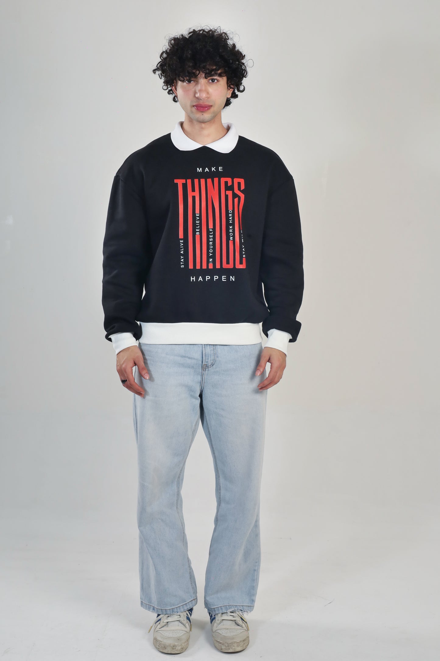 POLO NECK BLACK SWEATSHIRT