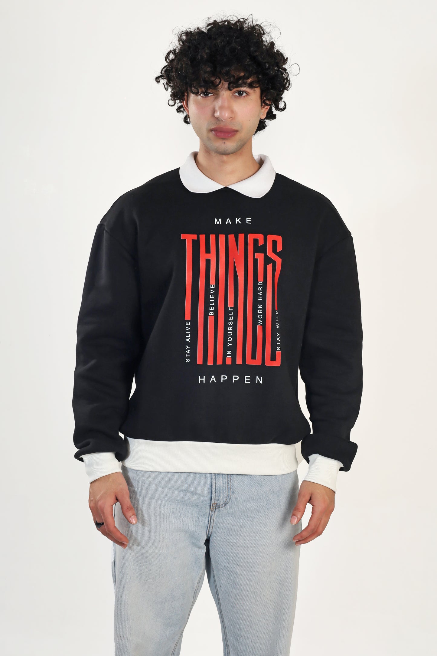 POLO NECK BLACK SWEATSHIRT